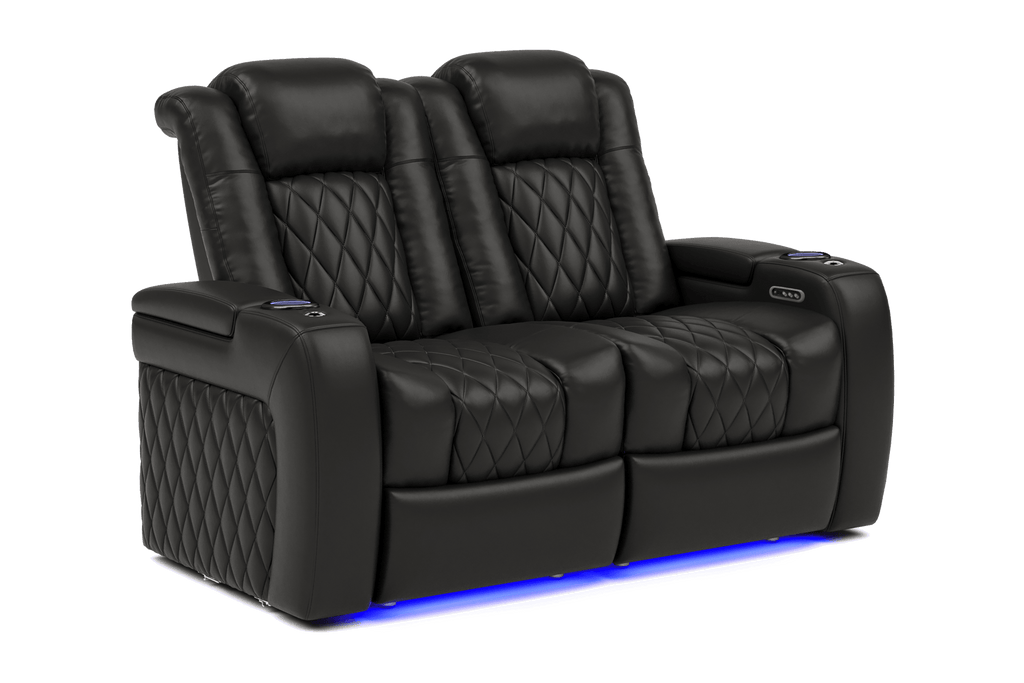 Valencia Tuscany Italian Leather Home Theater Seating Row of 2 Loveseat, Midnight Black
