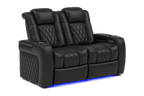 Valencia Tuscany Italian Leather Home Theater Seating Row of 2 Loveseat, Midnight Black