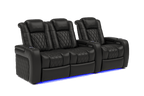 Valencia Tuscany Leather Home Theater Seating Row of 3 Loveseat Left, Midnight Black