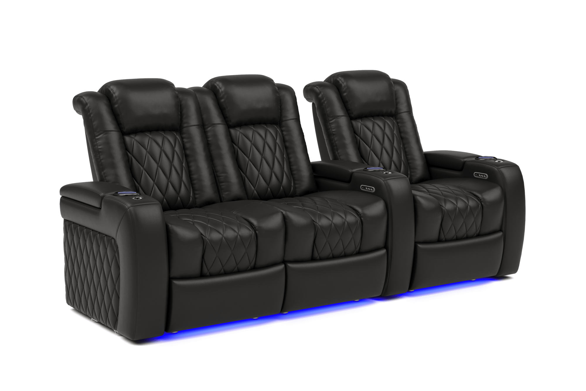 Valencia Tuscany Leather Home Theater Seating Row of 3 Loveseat Left, Midnight Black
