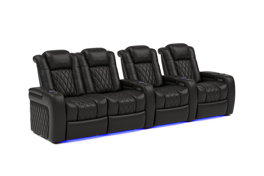 Valencia Tuscany Leather Home Theater Seating Row of 4 Loveseat Left, Midnight Black