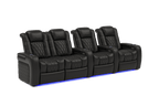 Valencia Tuscany Leather Home Theater Seating Row of 4 Loveseat Left, Midnight Black