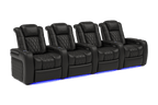 Valencia Tuscany Italian Leather Home Theater Seating Row of 4, Midnight Black