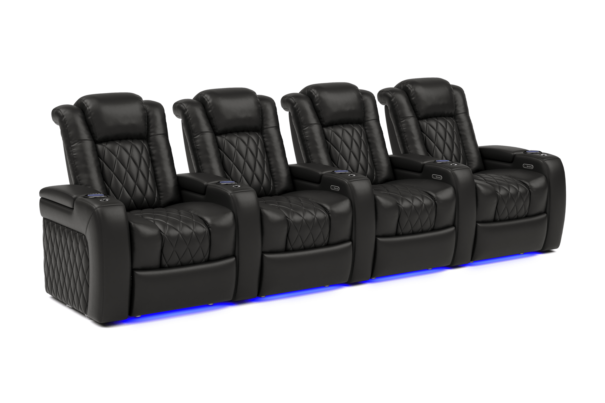 Valencia Tuscany Italian Leather Home Theater Seating Row of 4, Midnight Black