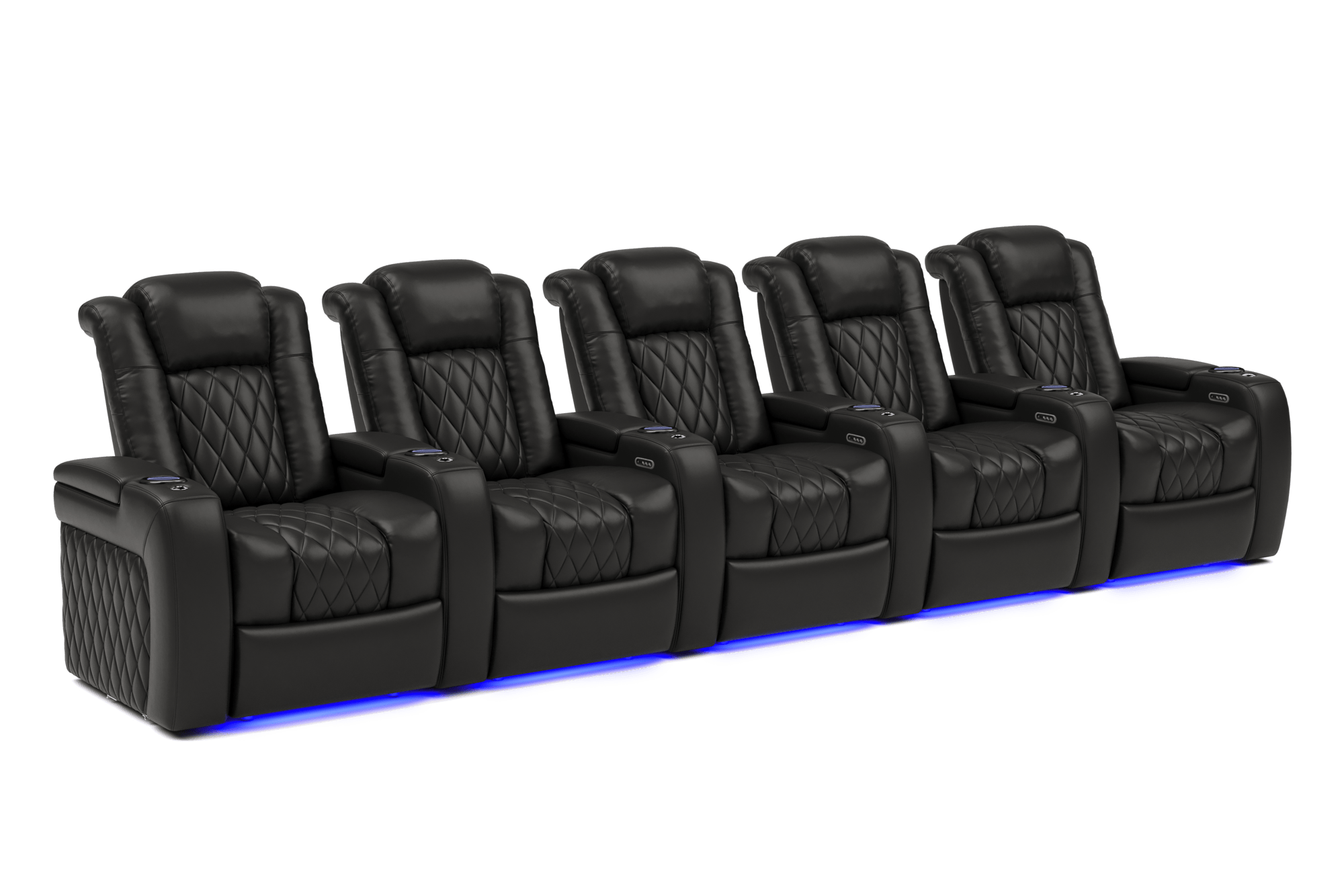 Valencia Tuscany Italian Leather Home Theater Seating Row of 5, Midnight Black