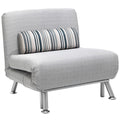 Single Sofa Bed, Foldable Lounge Sleeper Sofa with Adjustable Backrest, Pillow, Light Grey