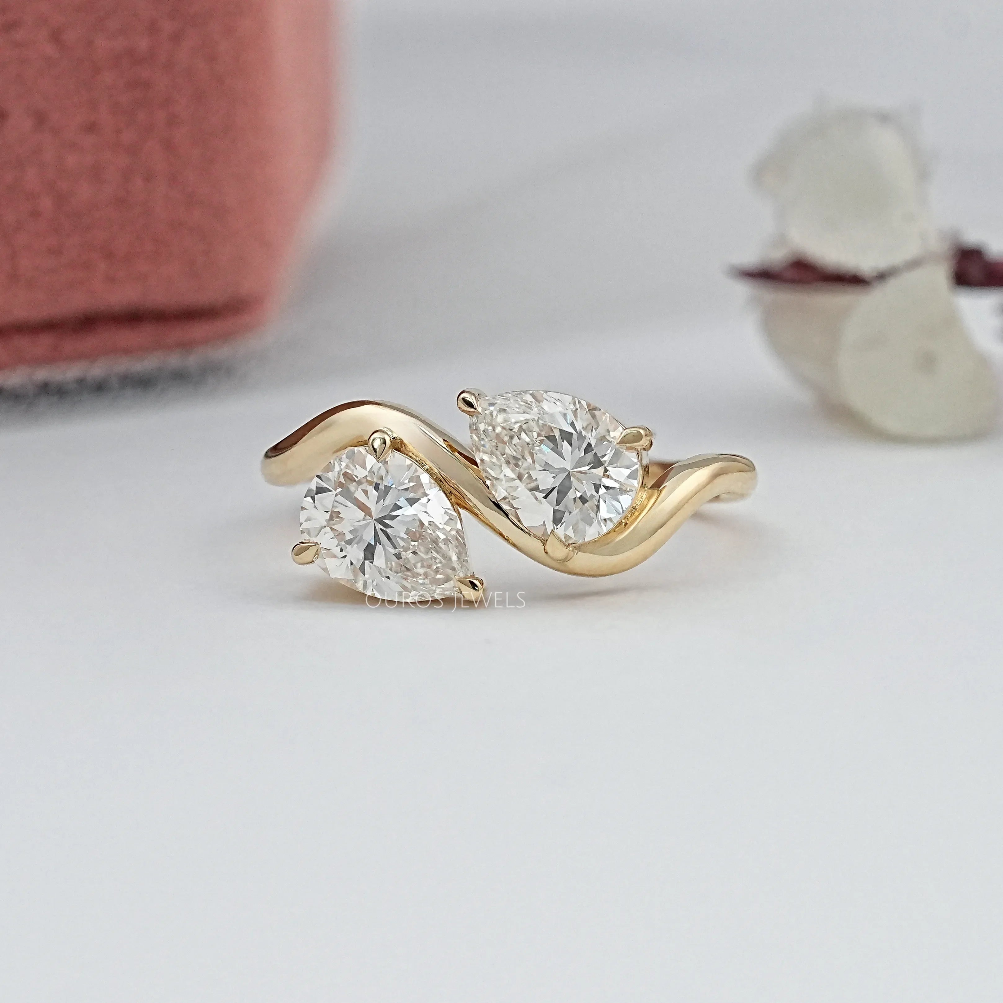 Two Stone Pear Diamond Wave Engagement Ring