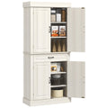 Freestanding Storage Cabinet with Wide Drawer and Shelves, White Wood Grain