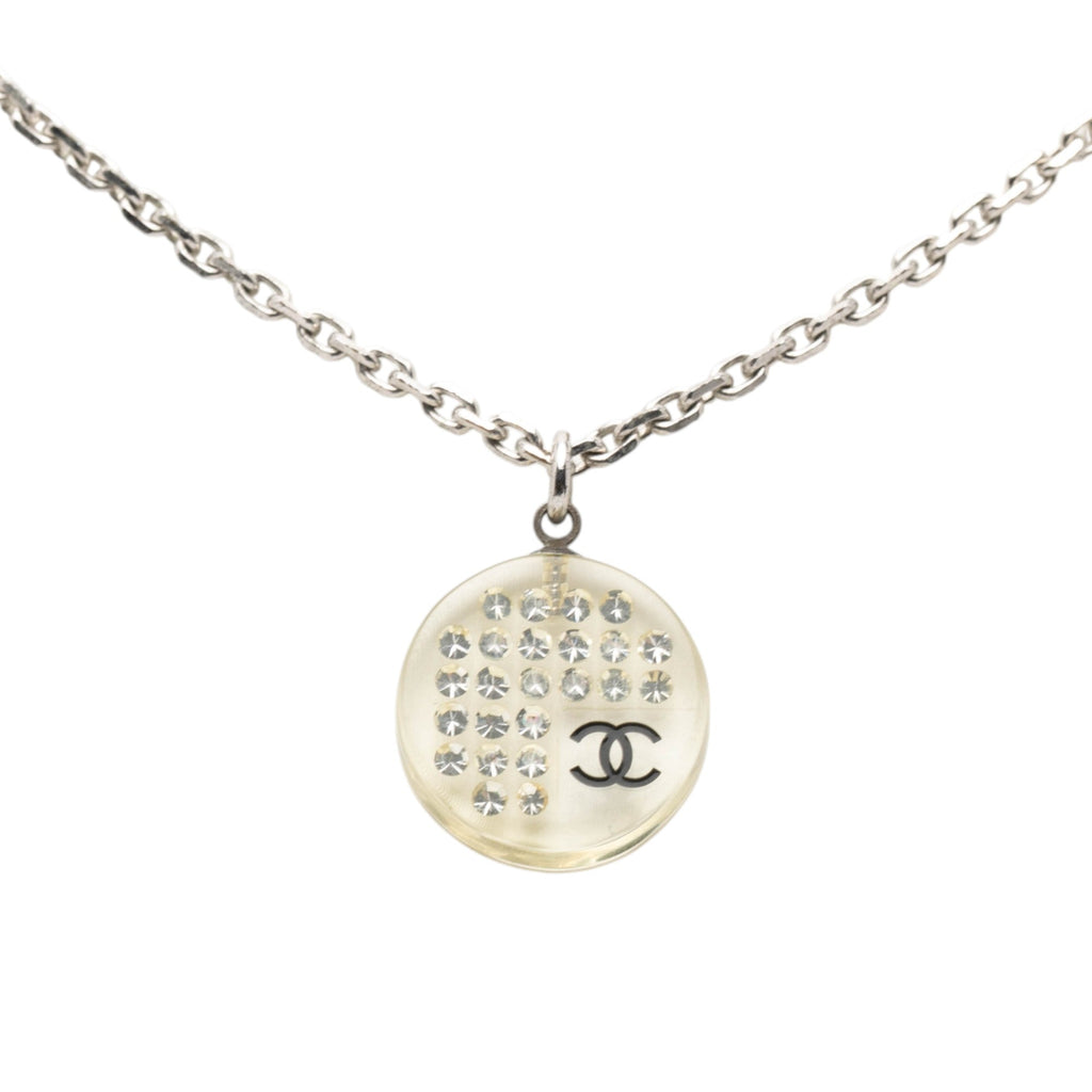 CC Silver Plated Resin Rhinestone Pendant Necklace