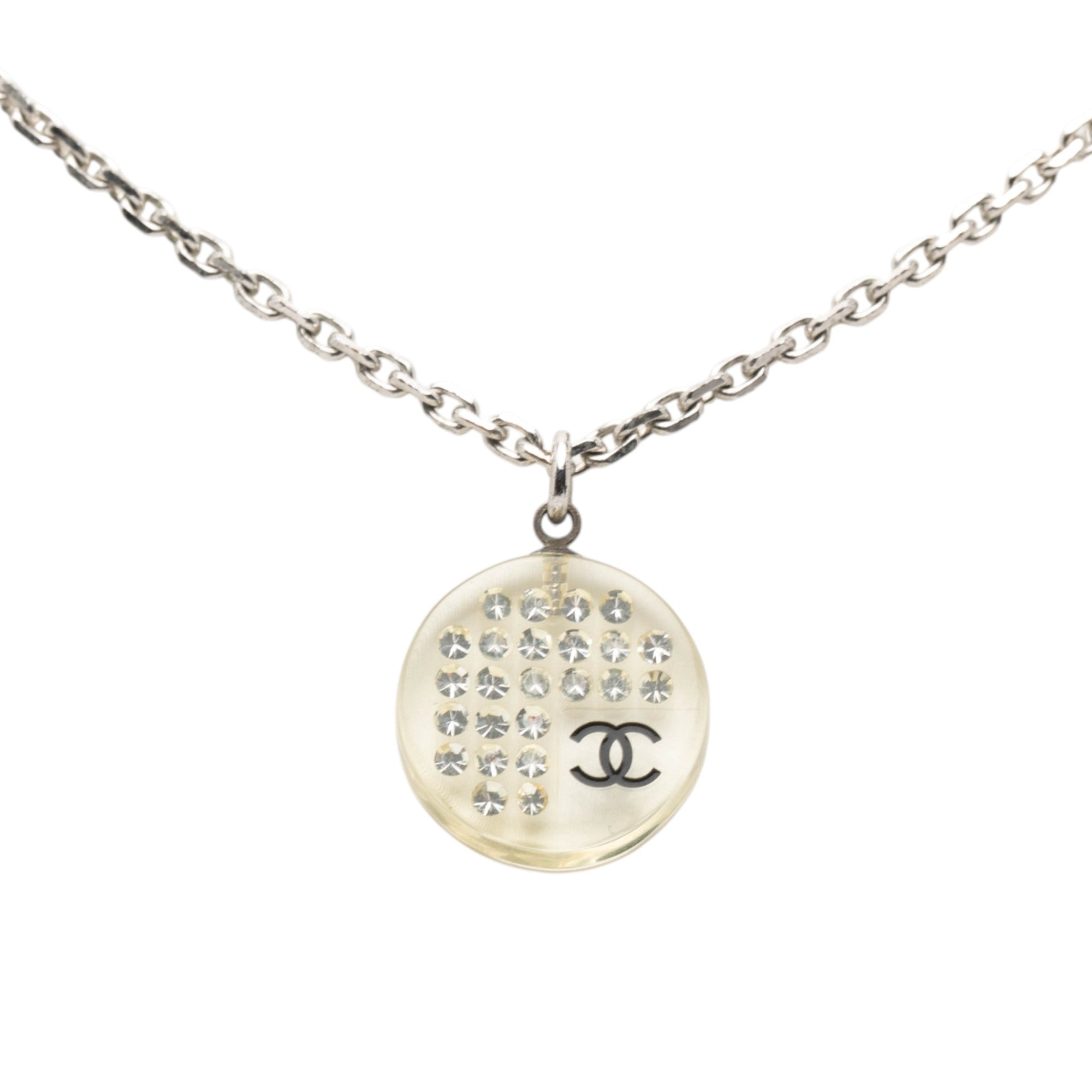 CC Silver Plated Resin Rhinestone Pendant Necklace