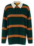 Guest In Residence Striped Cashmere Rugby Polo — Forest Green