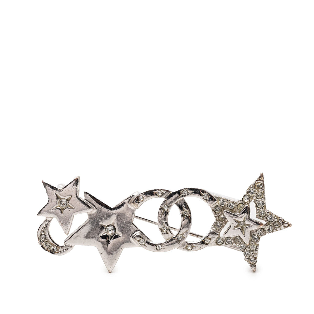 CC Brass and Strass Star and Moon Pin Brooch