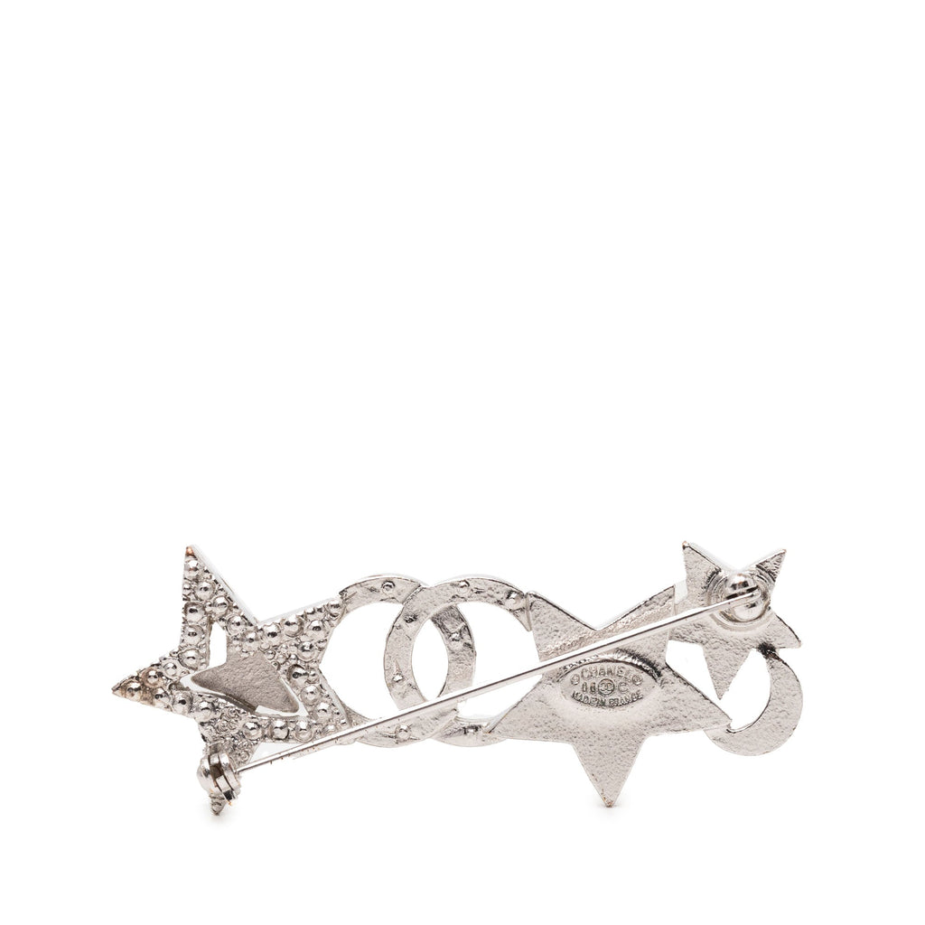 CC Brass and Strass Star and Moon Pin Brooch