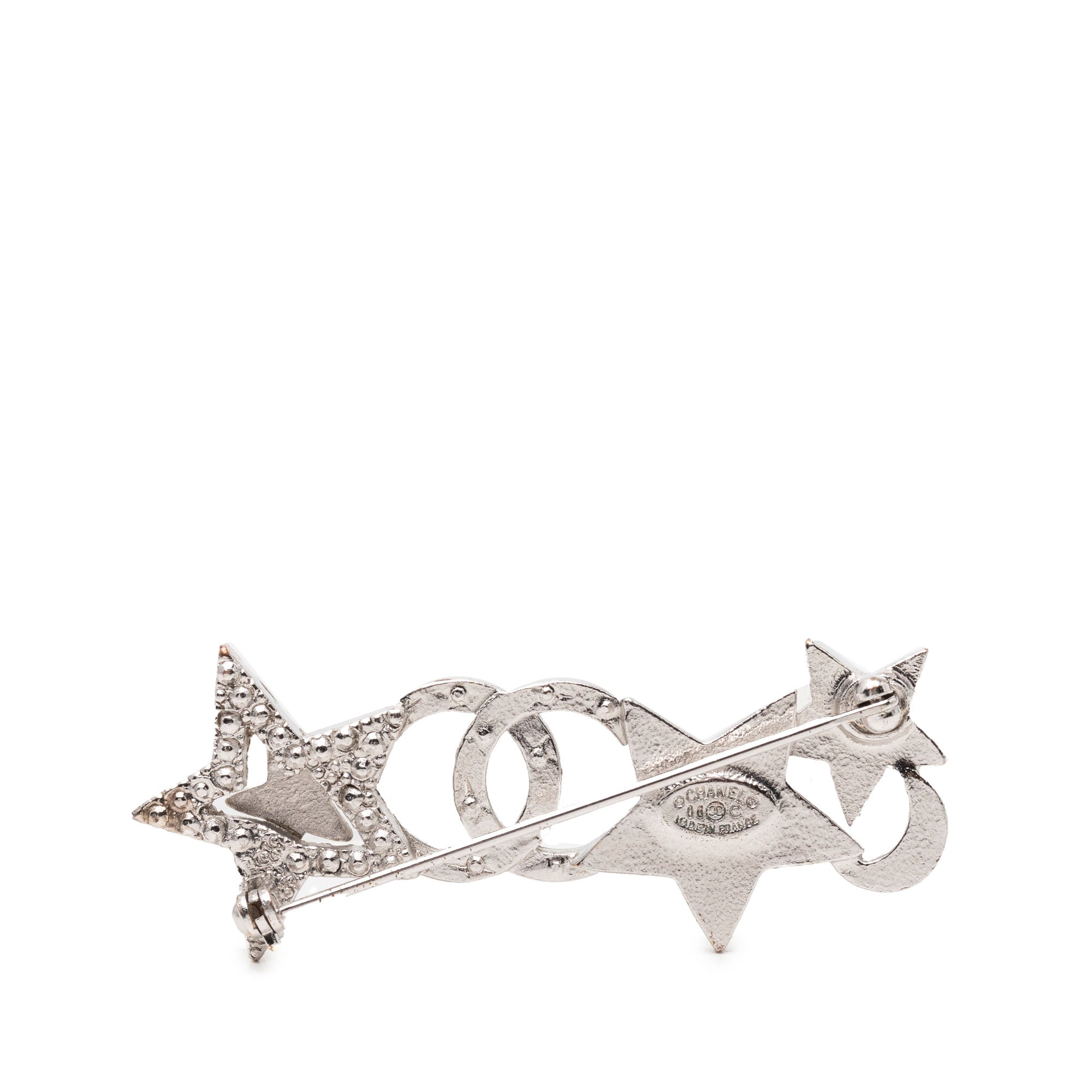 CC Brass and Strass Star and Moon Pin Brooch