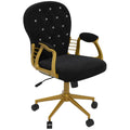 Velvet Vanity Office Chair, Button Tufted Swivel Chair with Tilt Function & Armrest, Black
