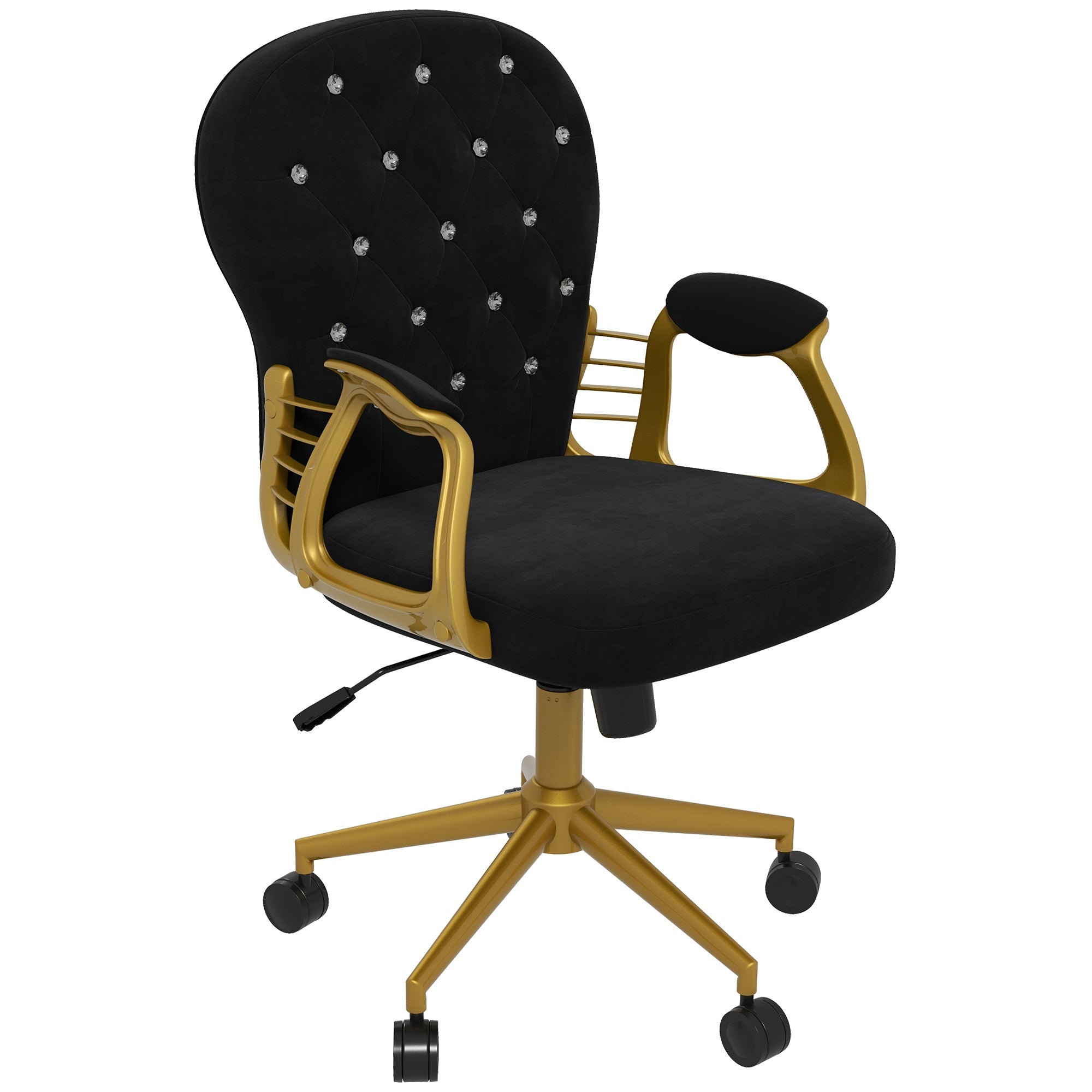 Velvet Vanity Office Chair, Button Tufted Swivel Chair with Tilt Function & Armrest, Black