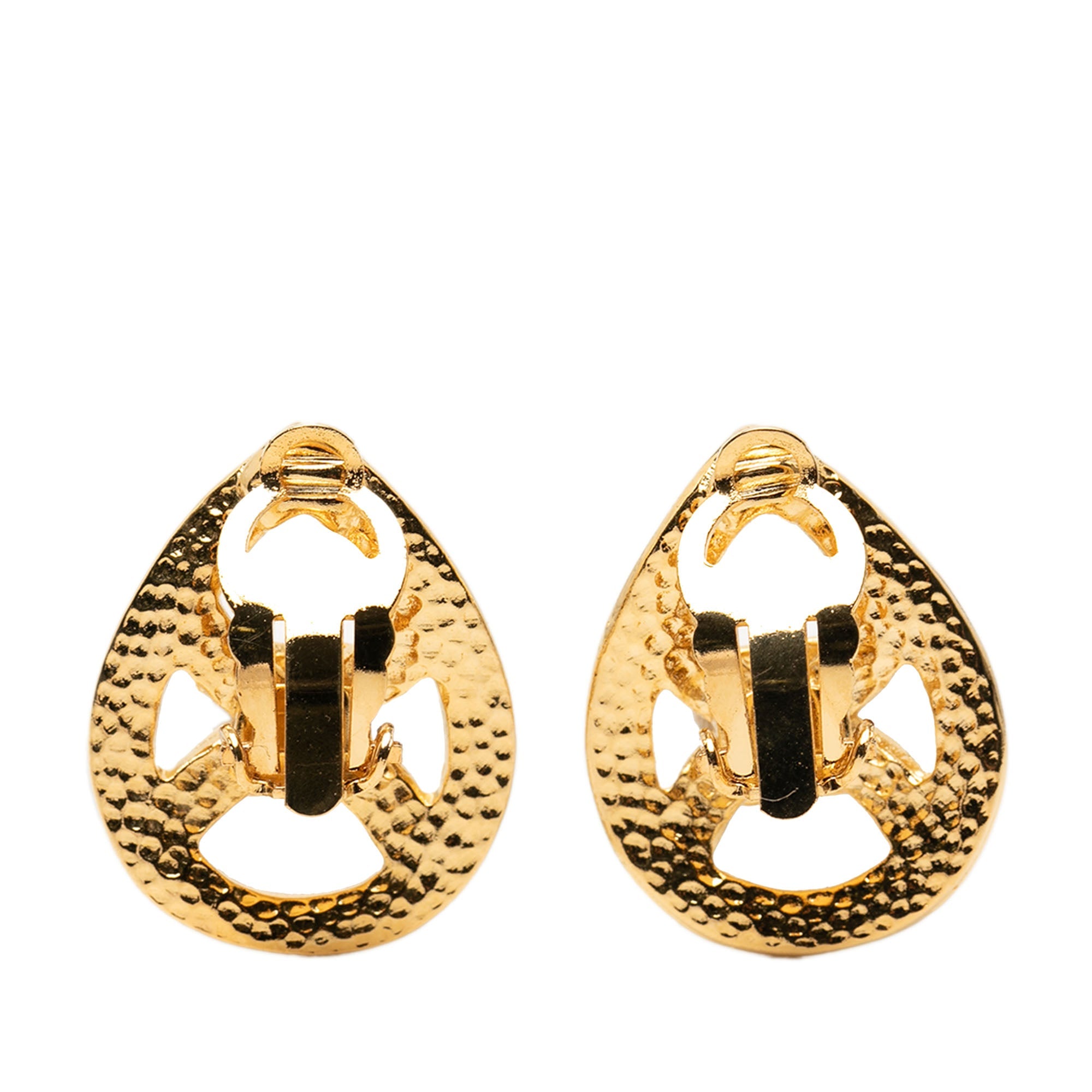 Gold Plated CC Teardrop Clip On Earrings