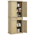 72" Rattan Pantry Cabinet with Doors Drawer & Adjustable Shelves, Oak