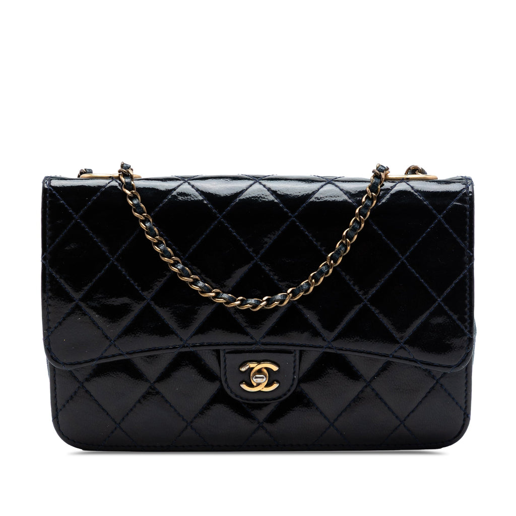 Quilted Patent and Goatskin CC Eyelet Wallet On Chain
