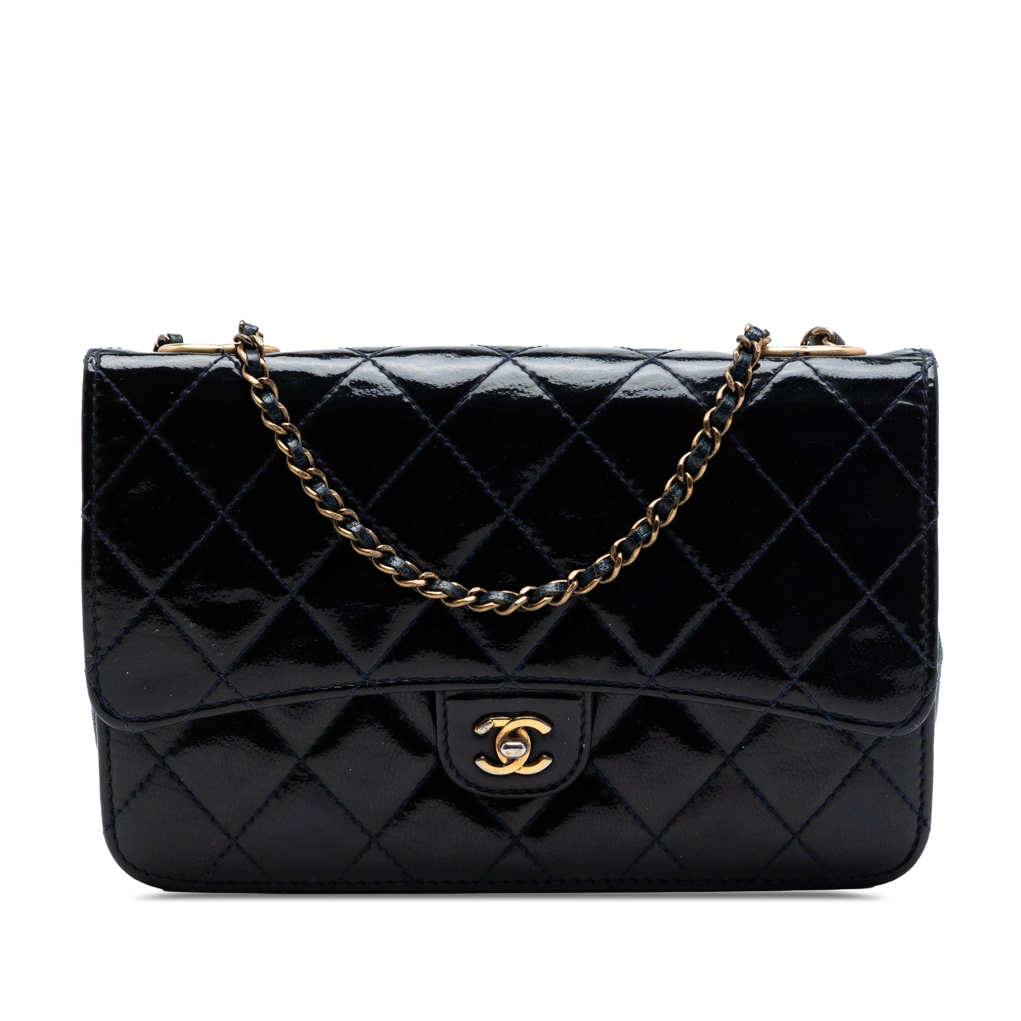 Quilted Patent and Goatskin CC Eyelet Wallet On Chain