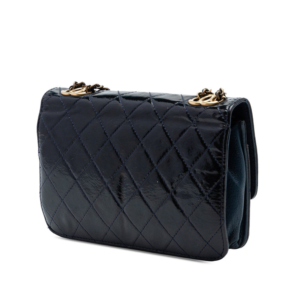 Quilted Patent and Goatskin CC Eyelet Wallet On Chain