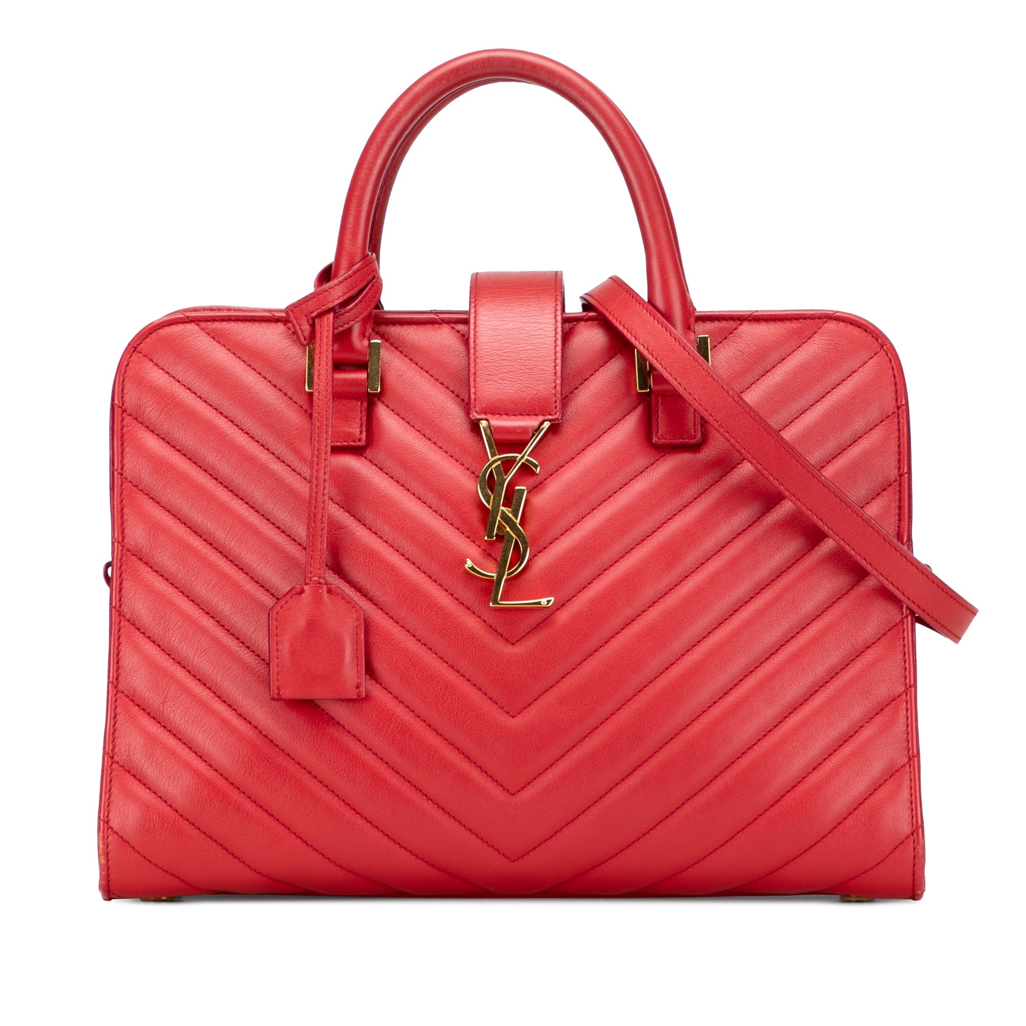 Small Chevron Calfskin Monogram Cabas Satchel