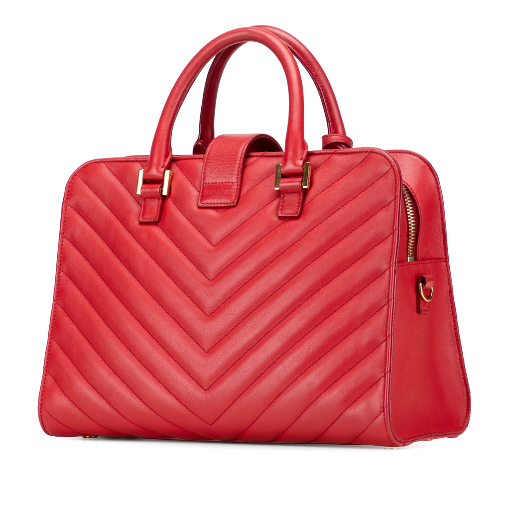 Small Chevron Calfskin Monogram Cabas Satchel