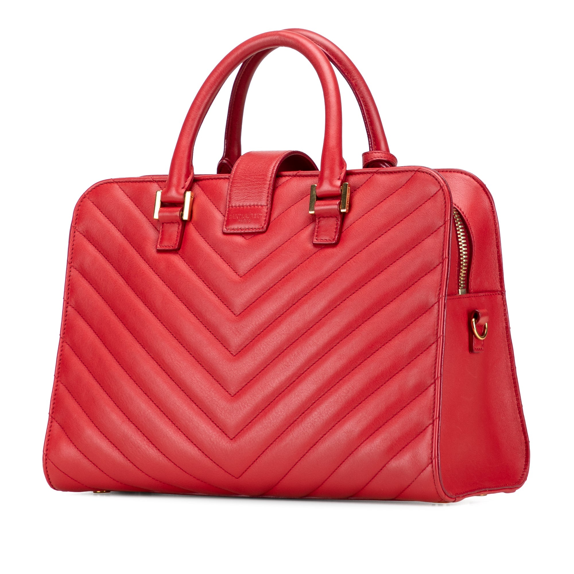 Small Chevron Calfskin Monogram Cabas Satchel