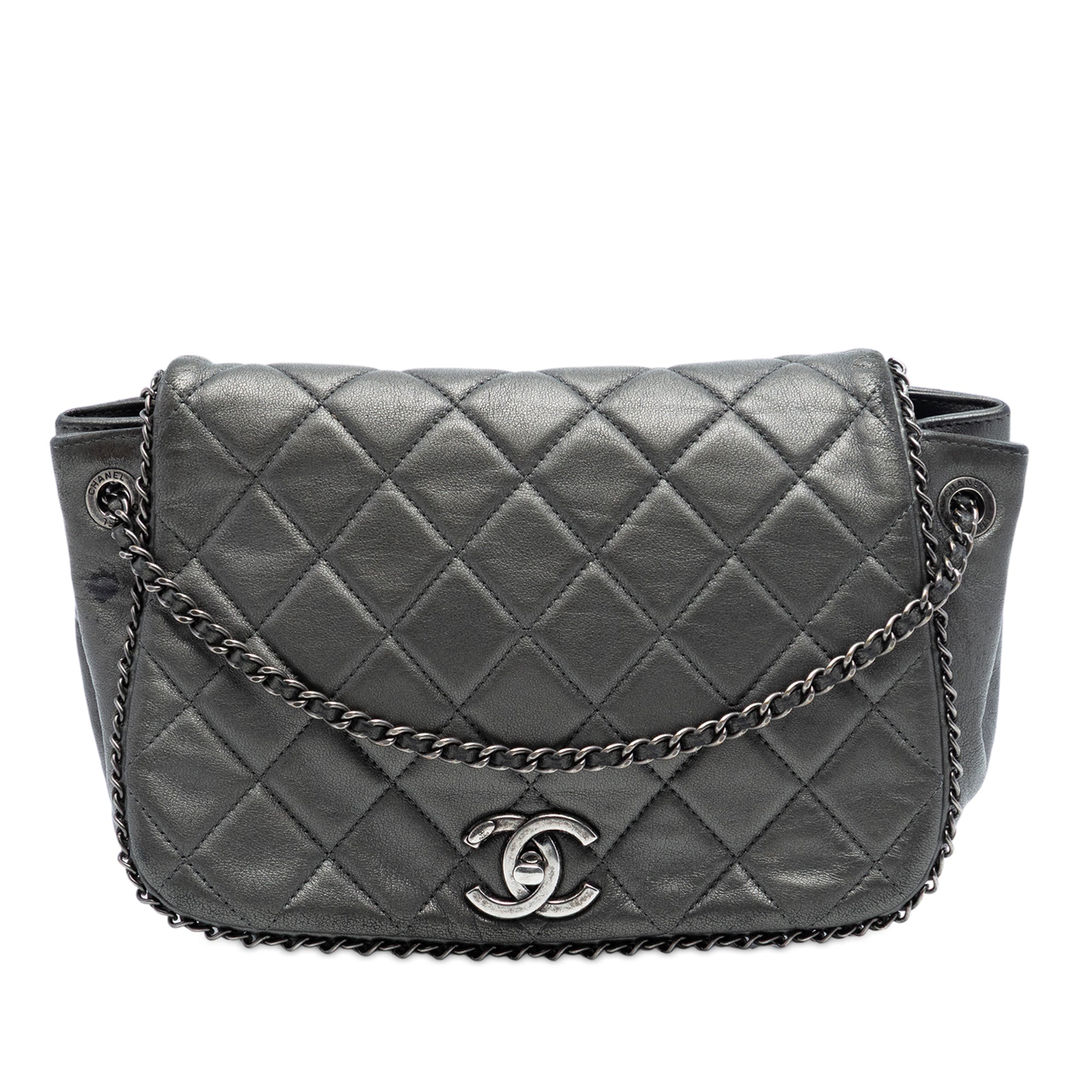 Small Quilted Calfskin CC Enchained Accordion Flap