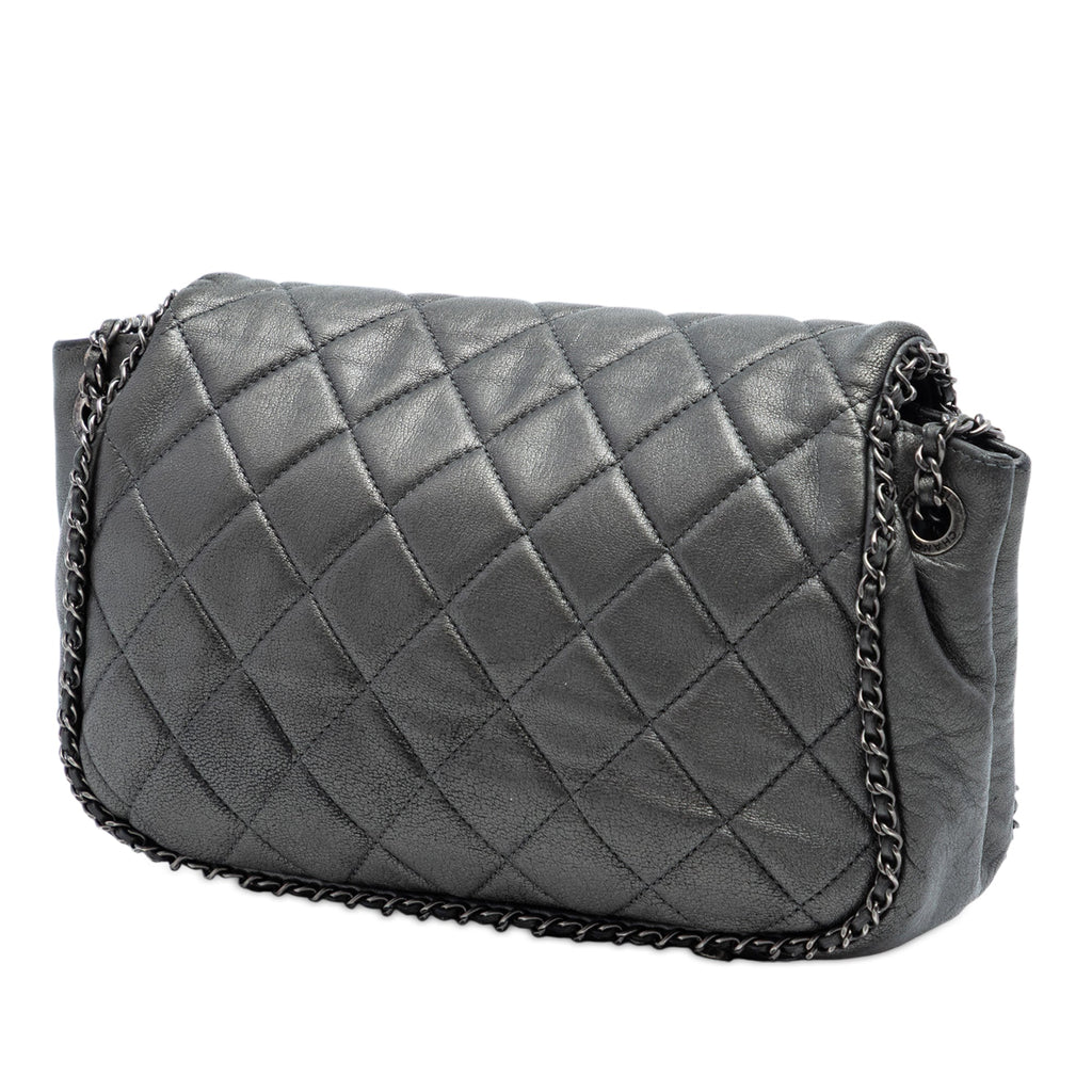 Small Quilted Calfskin CC Enchained Accordion Flap