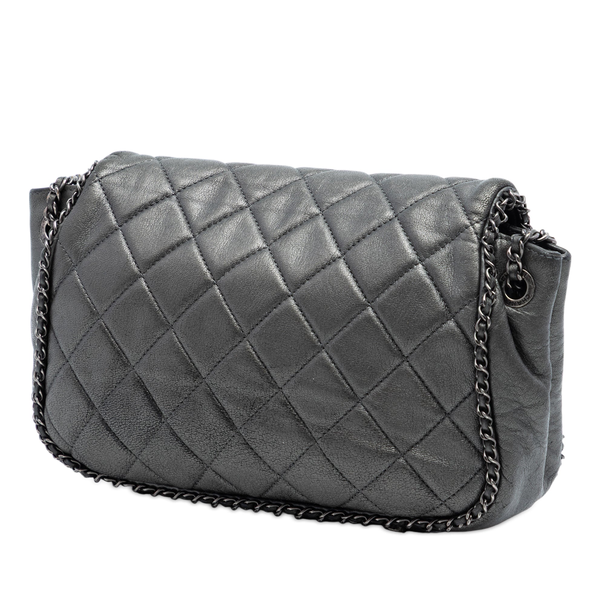Small Quilted Calfskin CC Enchained Accordion Flap