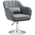 Swivel Linen Accent Chair with Adjustable Height & Back Pillow for Bedroom Office, Grey