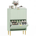 Narrow Shoe Cabinet with 2 Flip Drawers, Fluted Doors & Adjustable Shelves, Holds 6-12 Pairs, Light Green