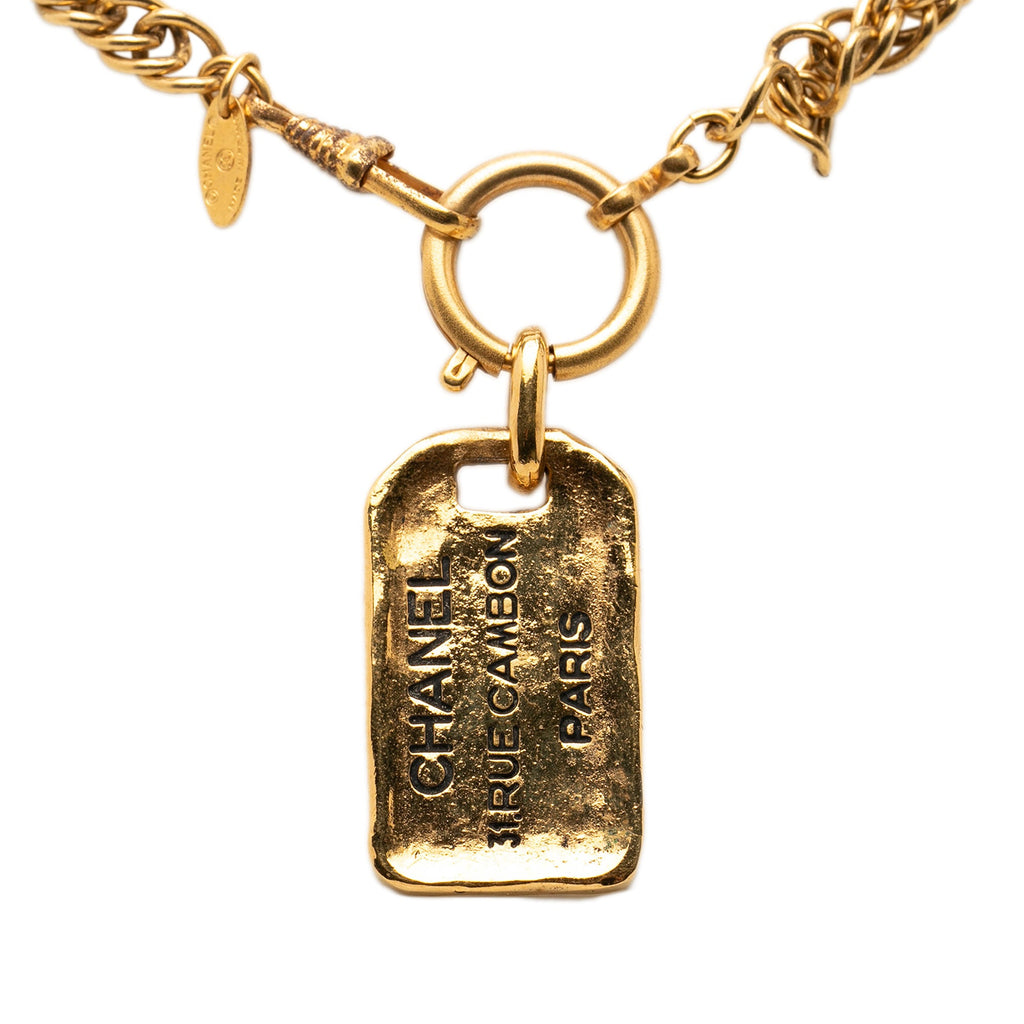 Gold Plated 31 Rue Cambon Plaque Pendant Necklace