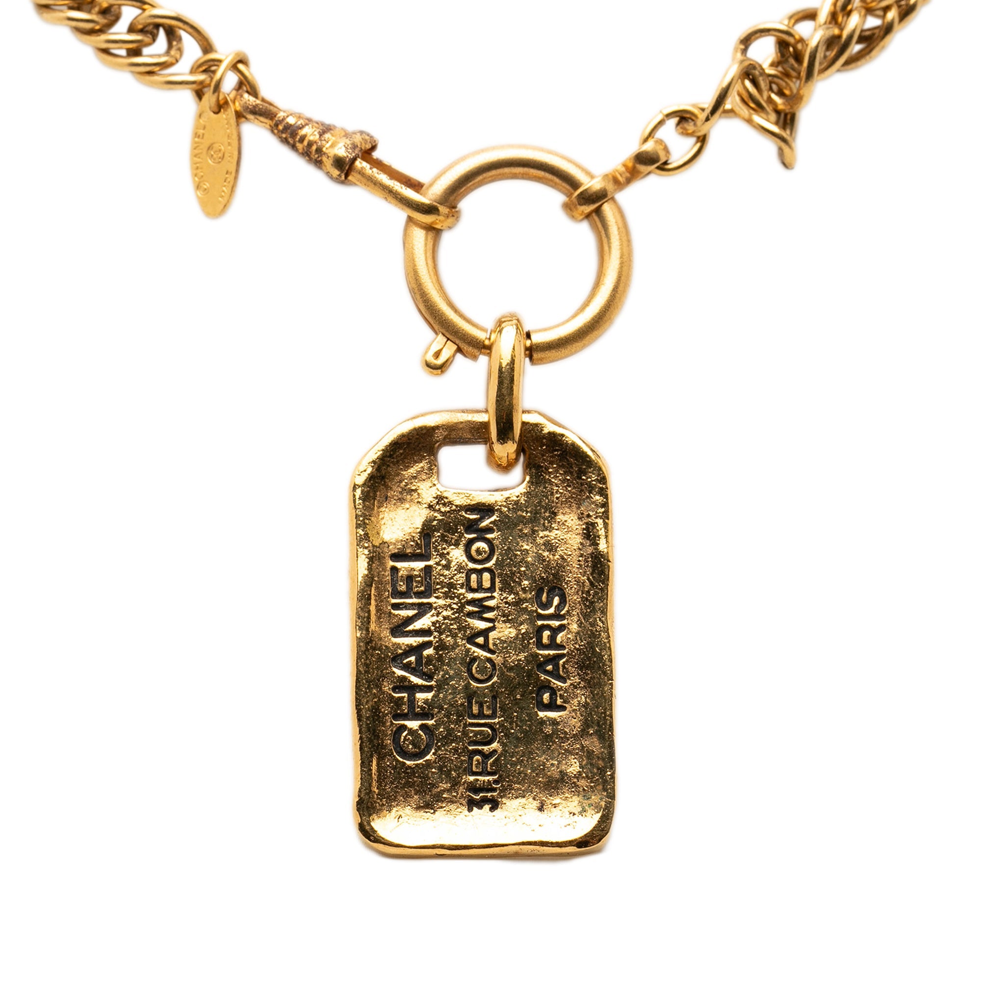 Gold Plated 31 Rue Cambon Plaque Pendant Necklace
