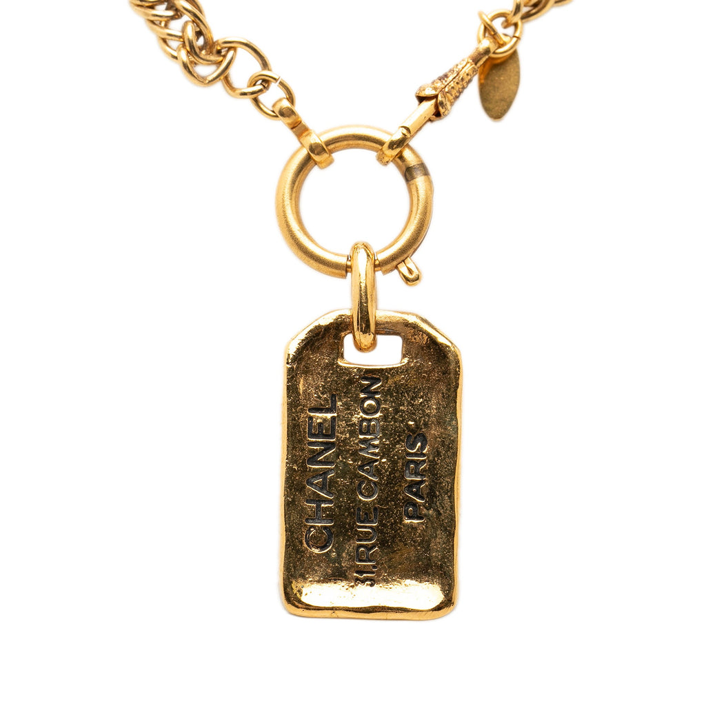 Gold Plated 31 Rue Cambon Plaque Pendant Necklace