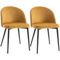 Set of 2 Mid-Back Velvet Dining Chairs for Dining Room, Yellow