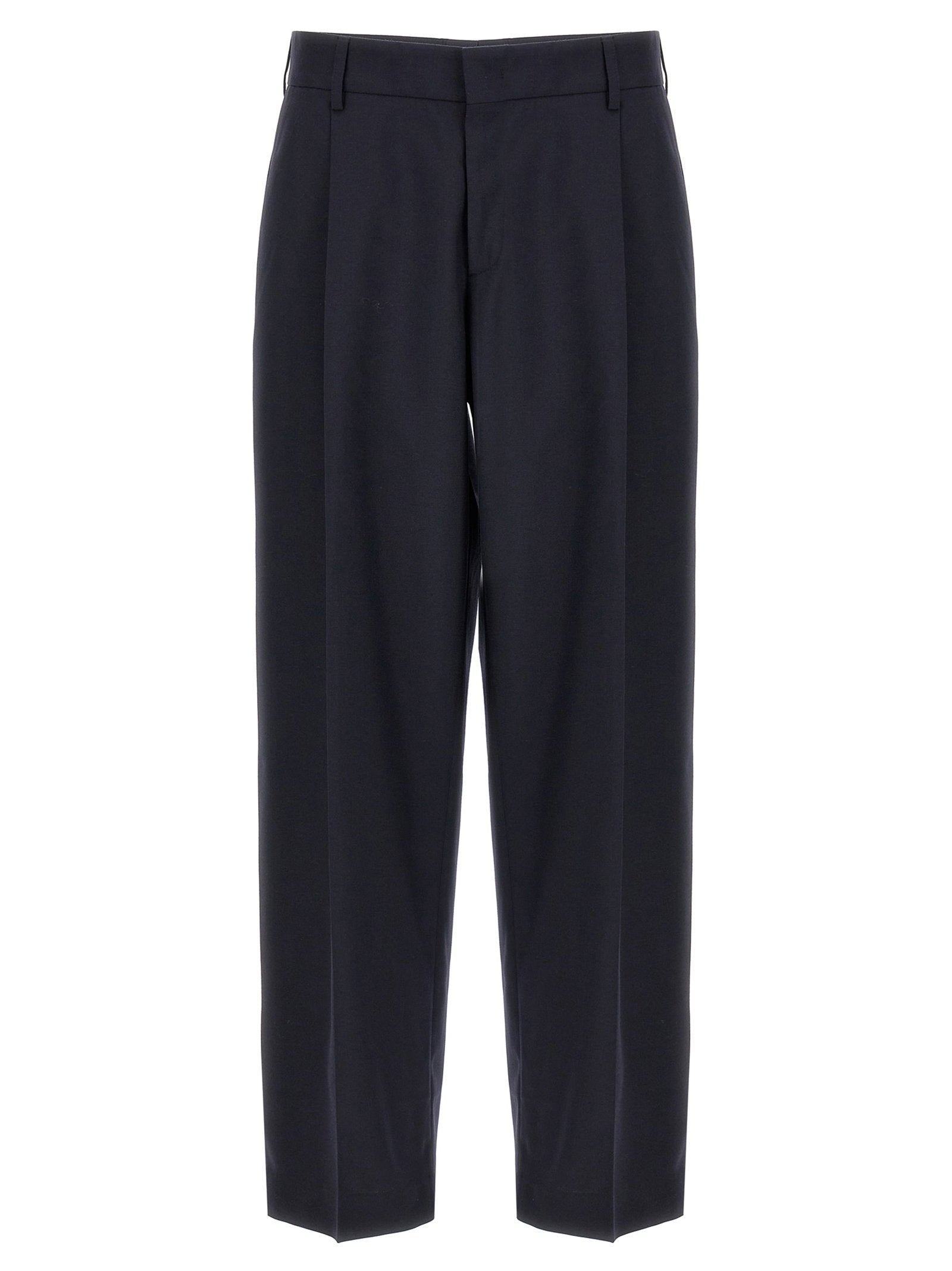 Cellar Door Front-Pleat Wool Blend Trousers — Black