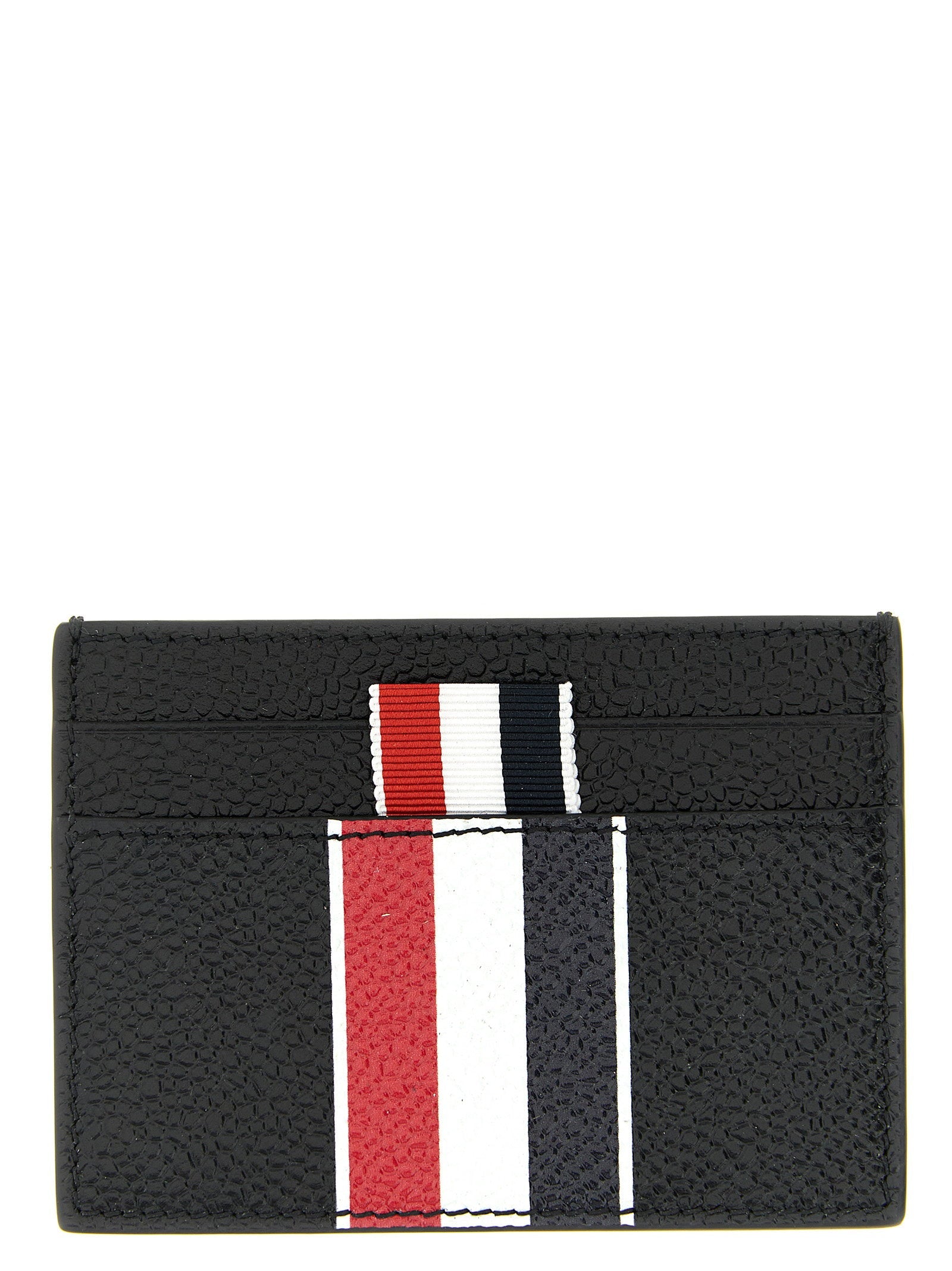 Thom Browne RWB-Striped Leather Card Case — Black