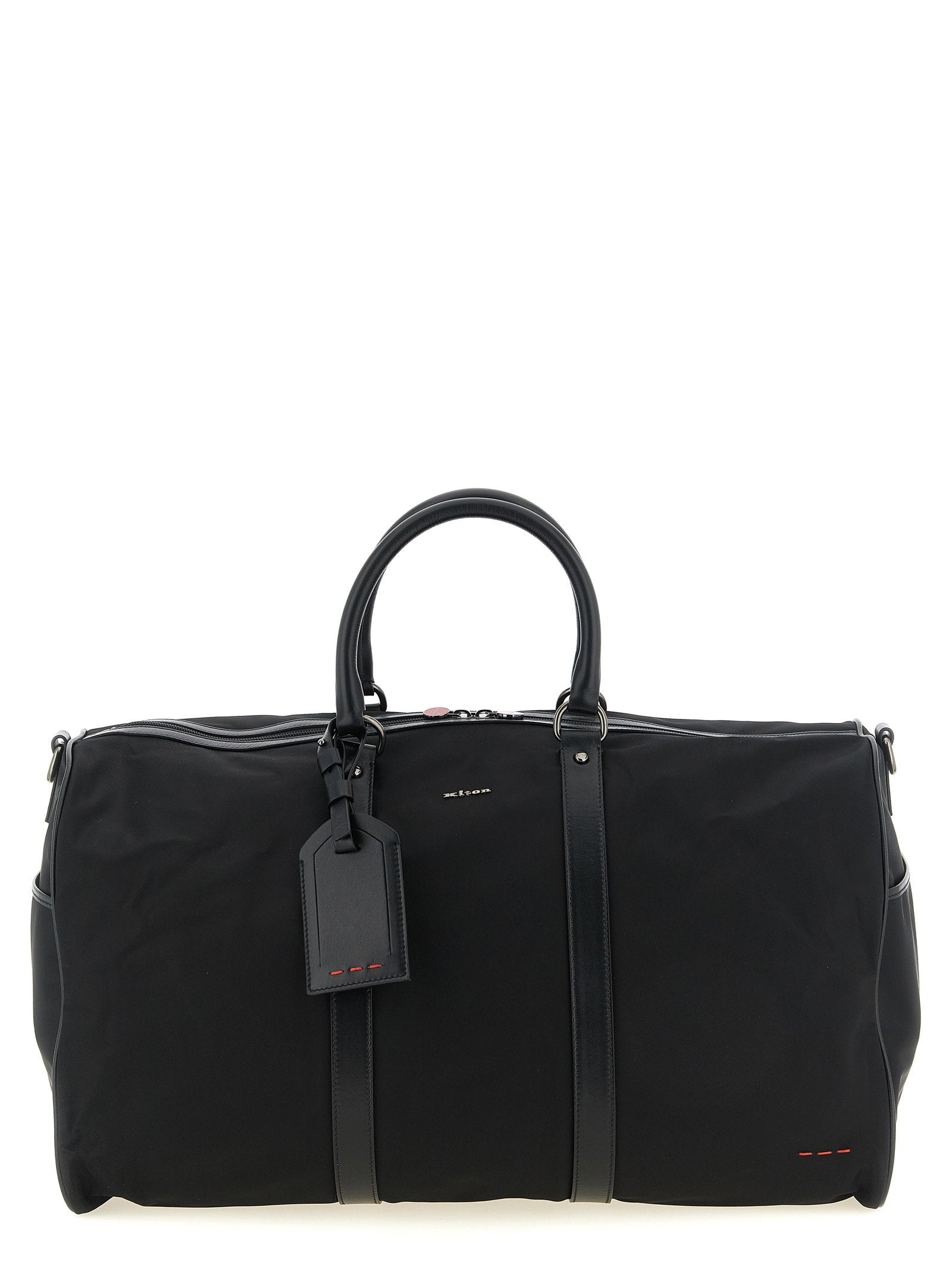 Kiton Technical Fabric with Leather Trim Duffel Bag — Black