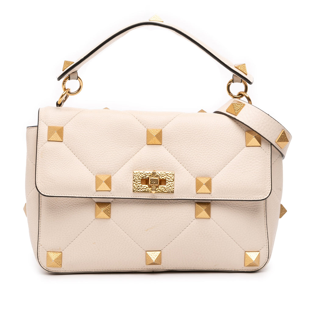 Large Grained Calfskin Roman Stud Satchel
