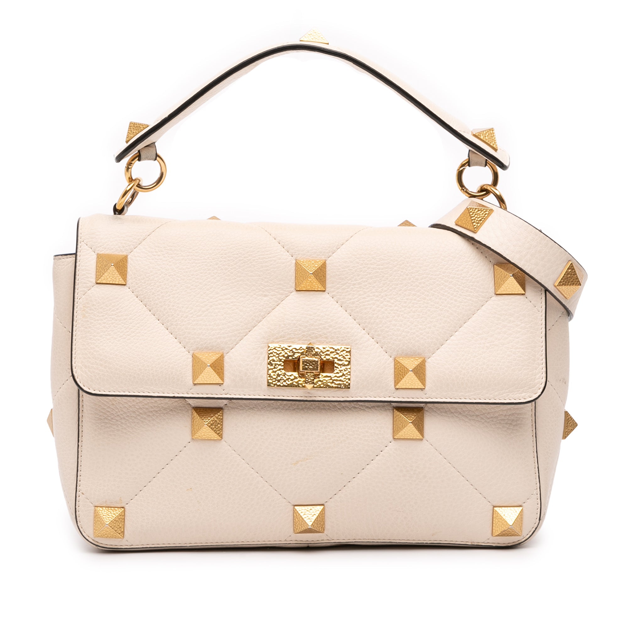 Large Grained Calfskin Roman Stud Satchel