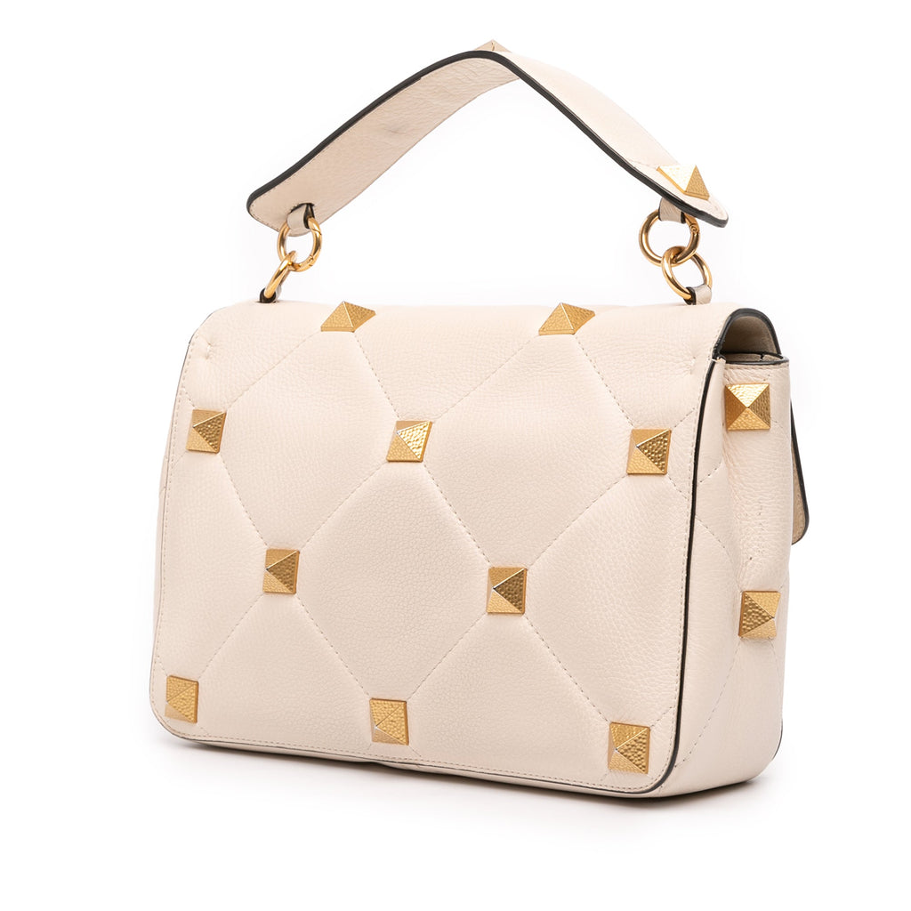 Large Grained Calfskin Roman Stud Satchel