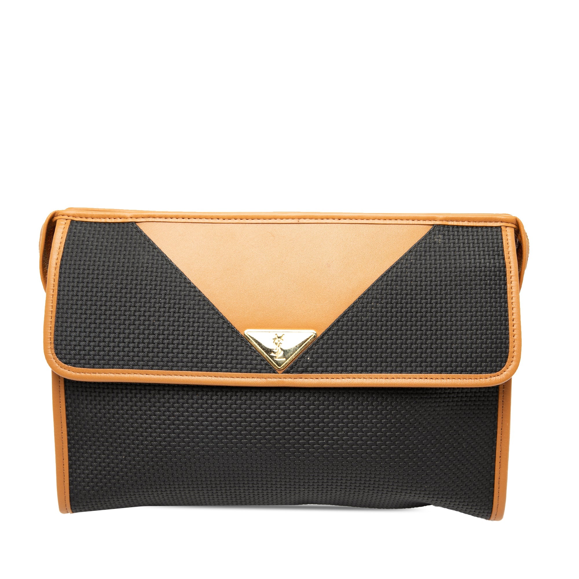 Leather Trimmed Coated Canvas Clutch