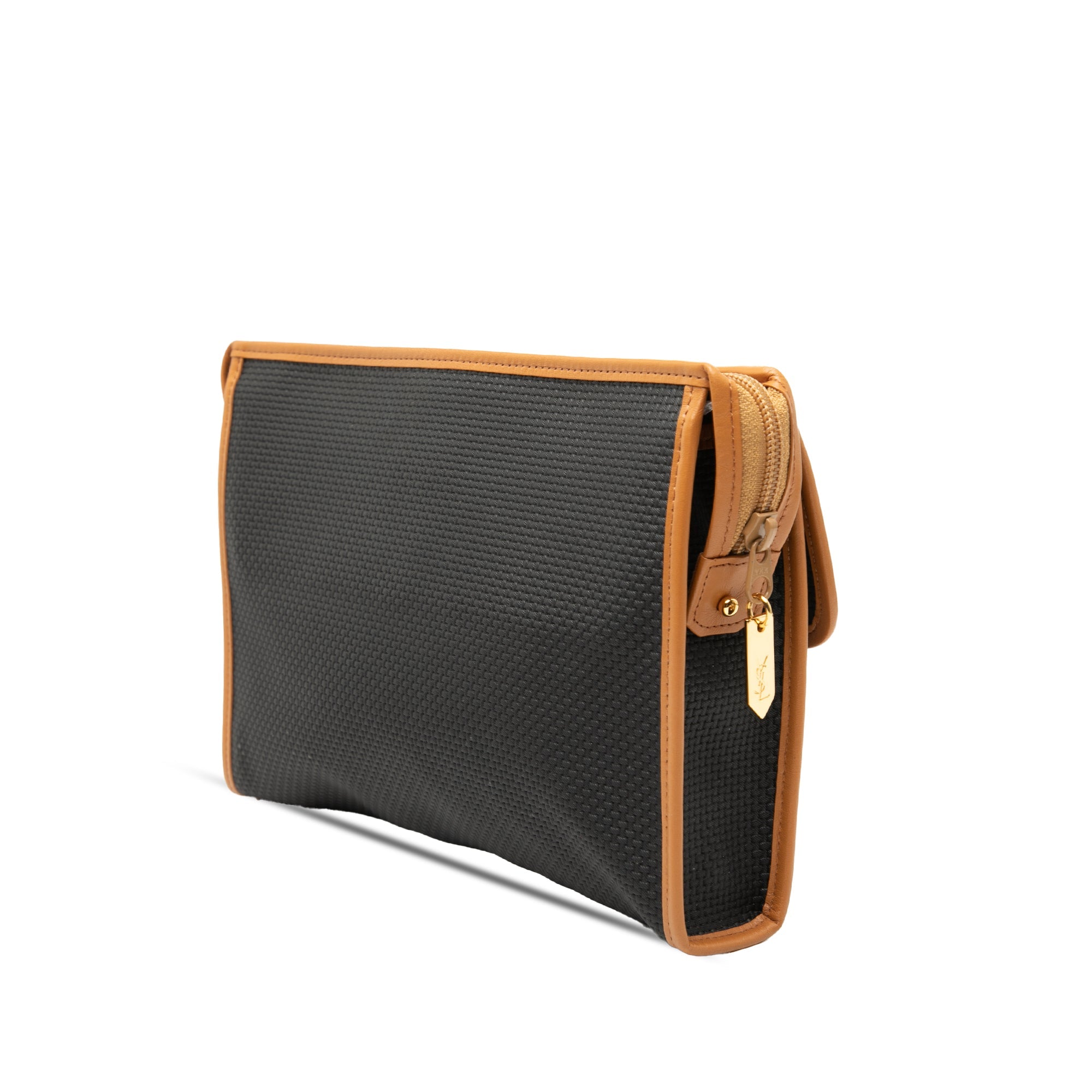 Leather Trimmed Coated Canvas Clutch