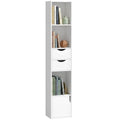 158 cm 3-Tier Bookcase with Drawers and Doors, Slim Adjustable Cabinet, White