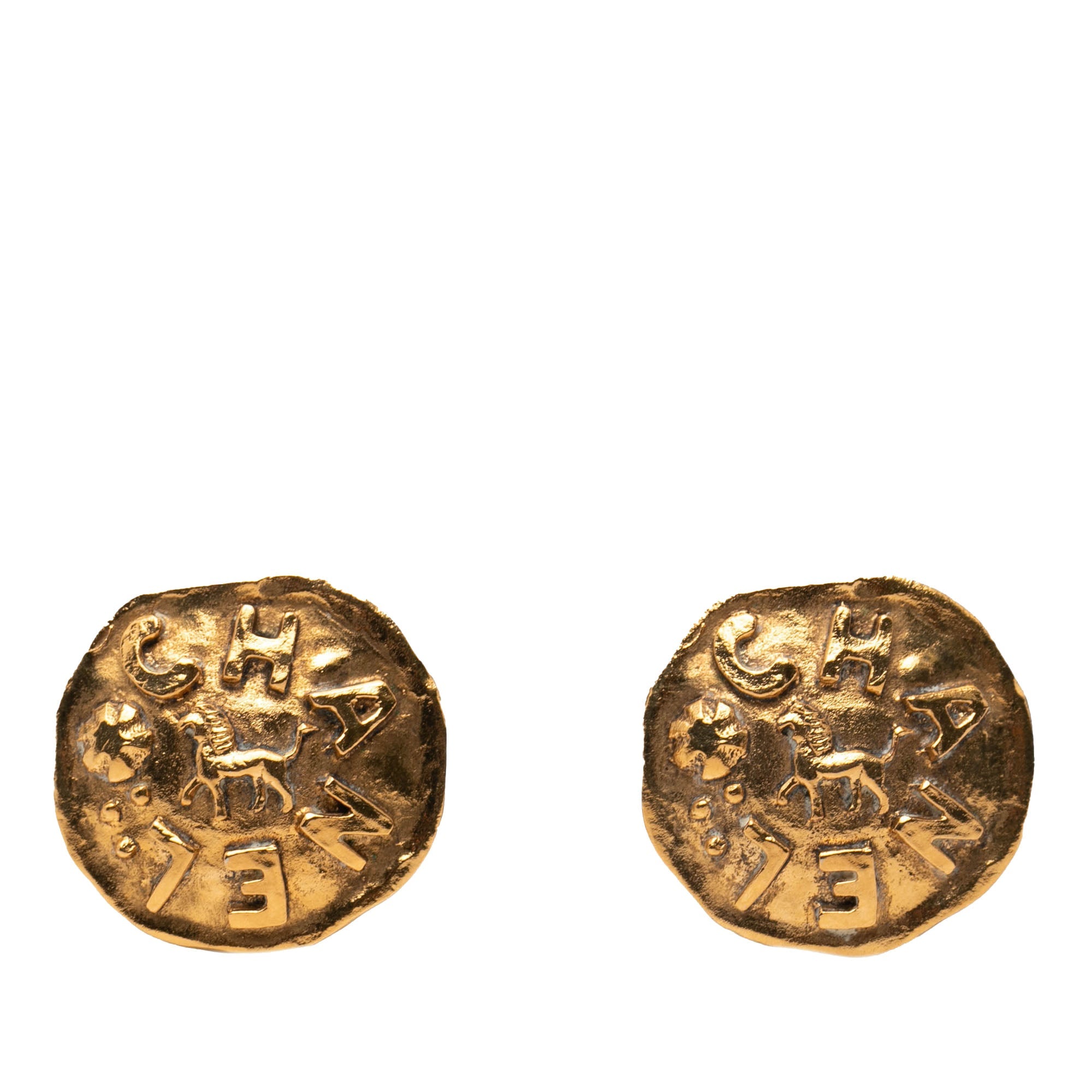 Gold Plated Logo and Lion Clip On Earrings