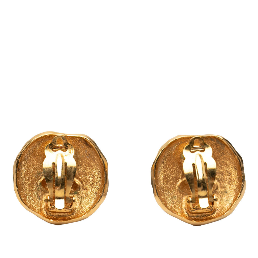 Gold Plated Logo and Lion Clip On Earrings