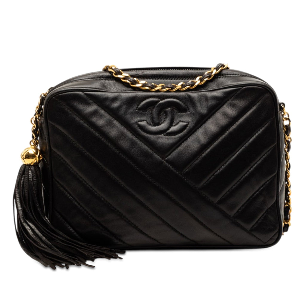 CC Diagonal Quilted Lambskin Tassel Camera Bag