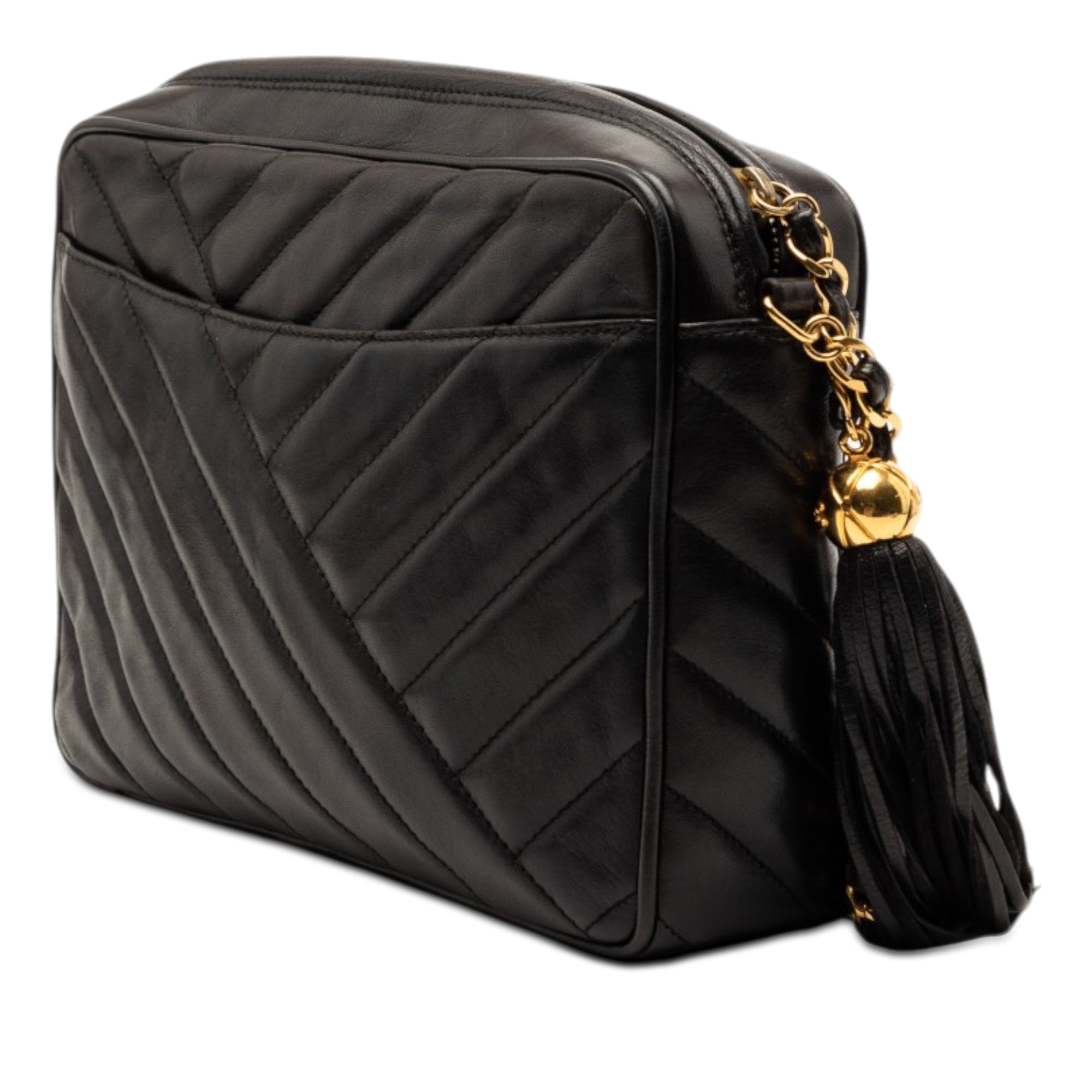 CC Diagonal Quilted Lambskin Tassel Camera Bag